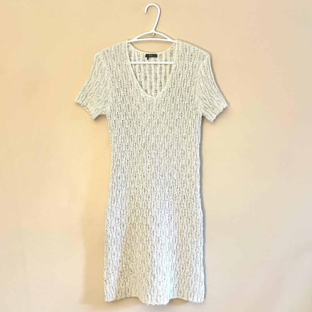 Dex Oatmeal Knit Short Sleeve V-Neck Sweater Dress – Size Medium EUC - Picture 3 of 15